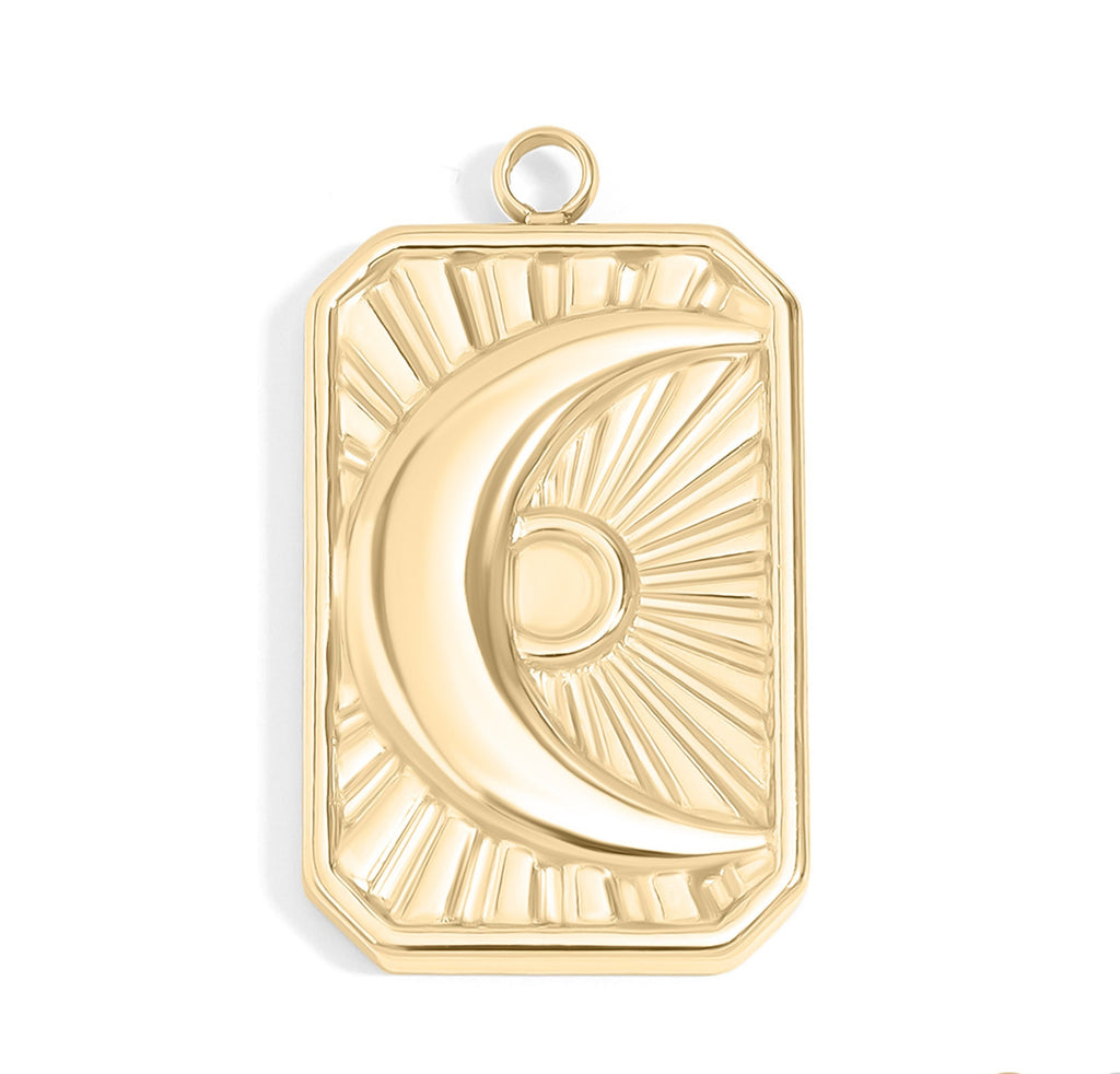 Gold Sunburst Moon Charm – 18K Gold PVD Stainless Steel Pendant Hypoallergenic