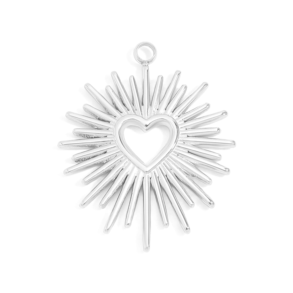 Gold Heart Charm – Textured Sunburst Pendant | 18K Gold Chain Accessory