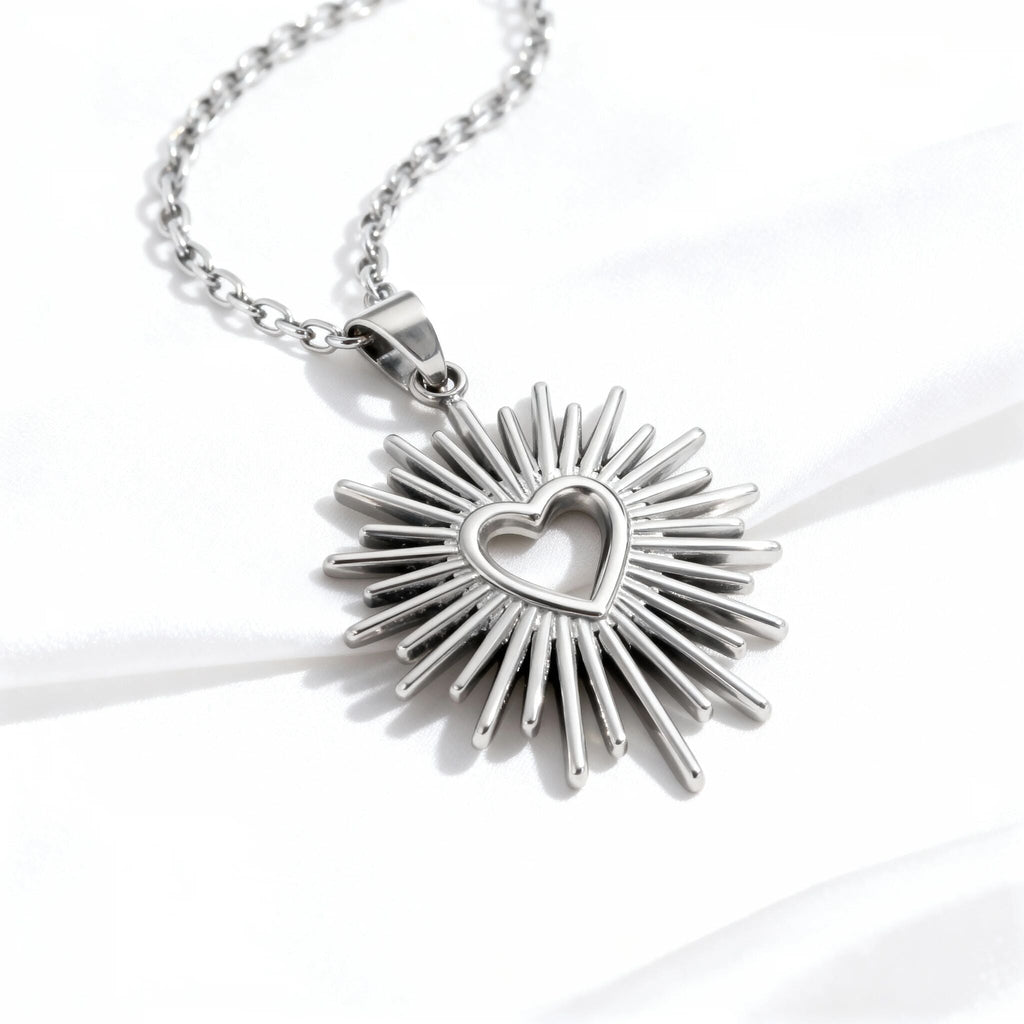 Gold Heart Charm – Textured Sunburst Pendant | 18K Gold Chain Accessory