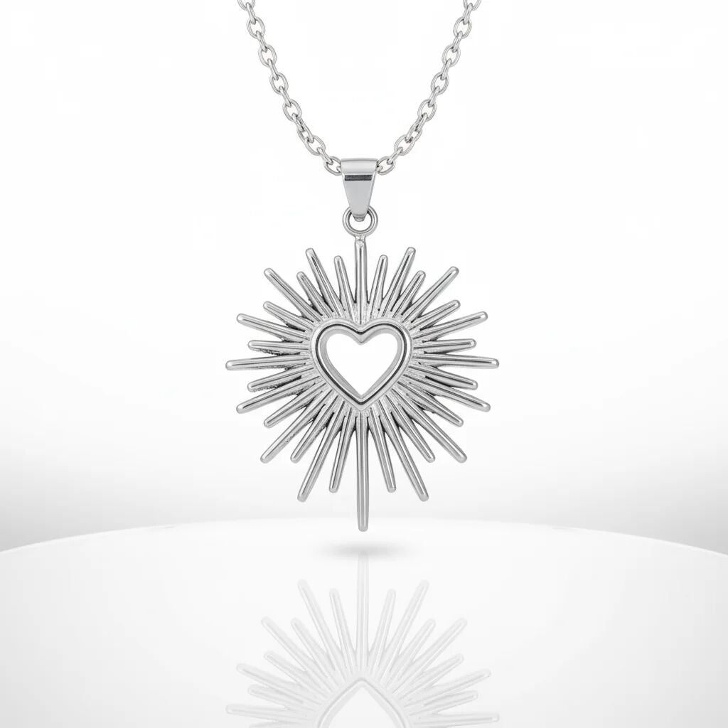 Gold Heart Charm – Textured Sunburst Pendant | 18K Gold Chain Accessory