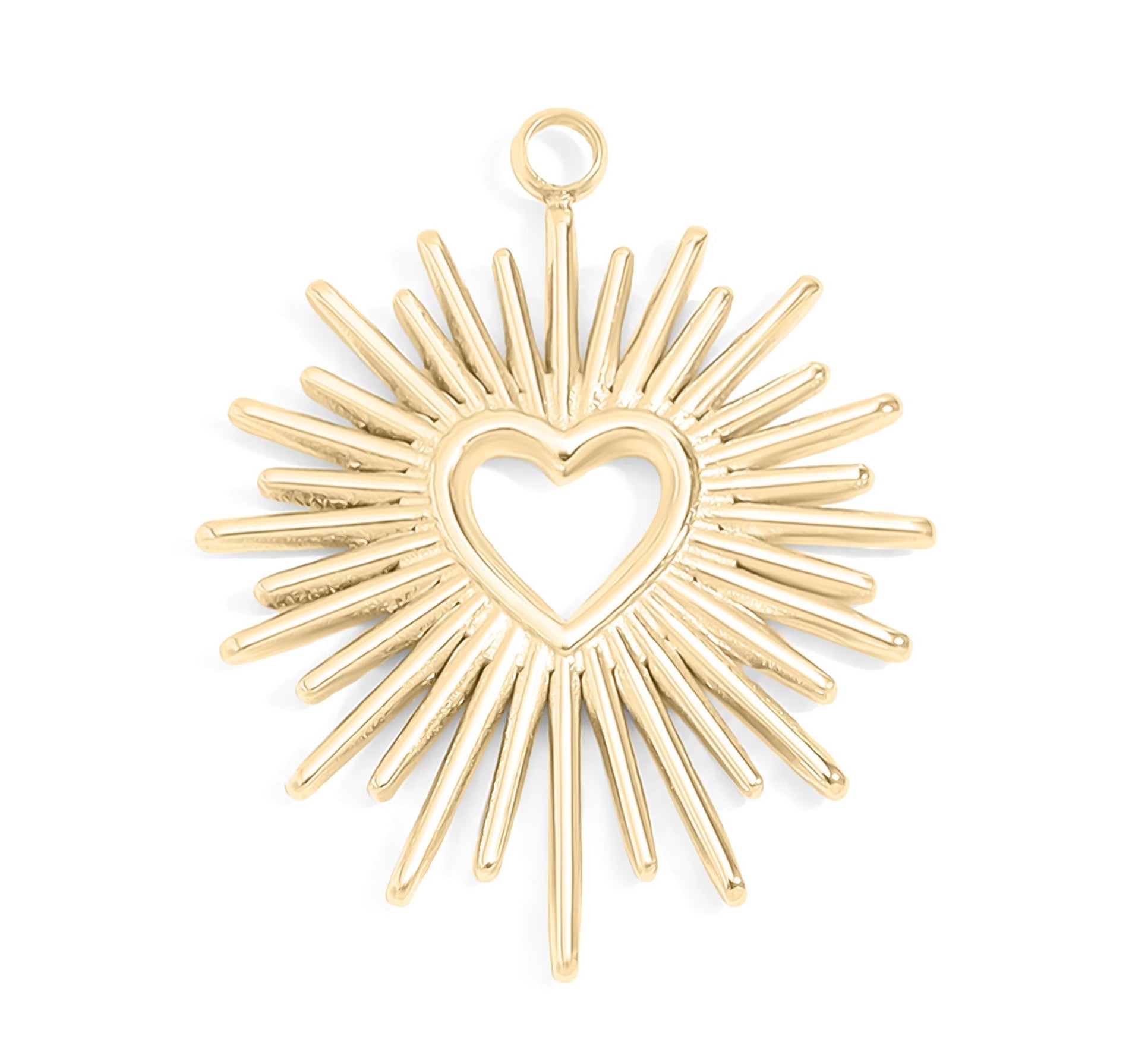 Gold Heart Charm – Textured Sunburst Pendant | 18K Gold Chain Accessory
