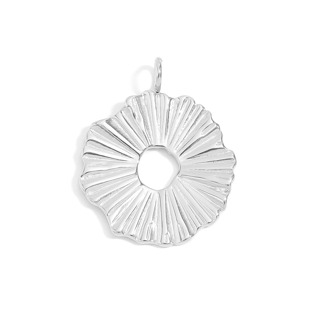 18K Gold Sunburst Charm – Textured Stainless Steel Circle Pendant, Waterproof Accent