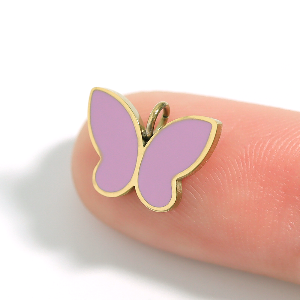 Pink Butterfly Charm – 18K Gold PVD Stainless Steel Waterproof Jewelry Accent