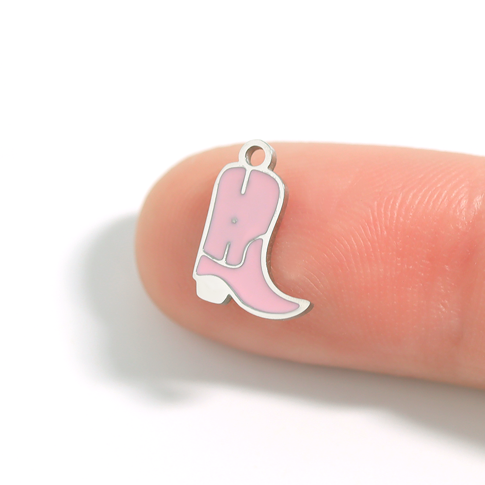 Pink Cowgirl Boot Charm – 18K Gold PVD Coated Stainless Steel Pendant