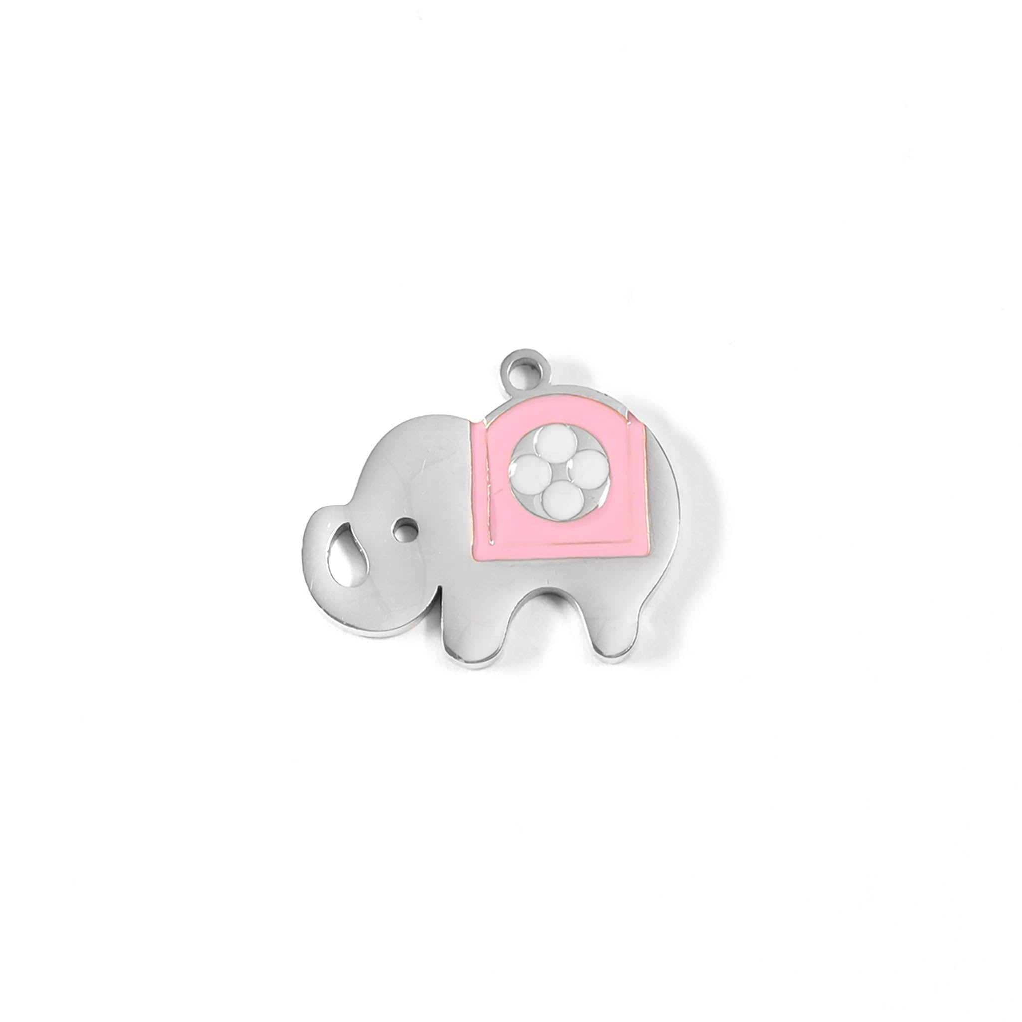 Elephant Charm 18K Gold Stainless Steel Pendant – Pink Epoxy Whimsical Jewelry