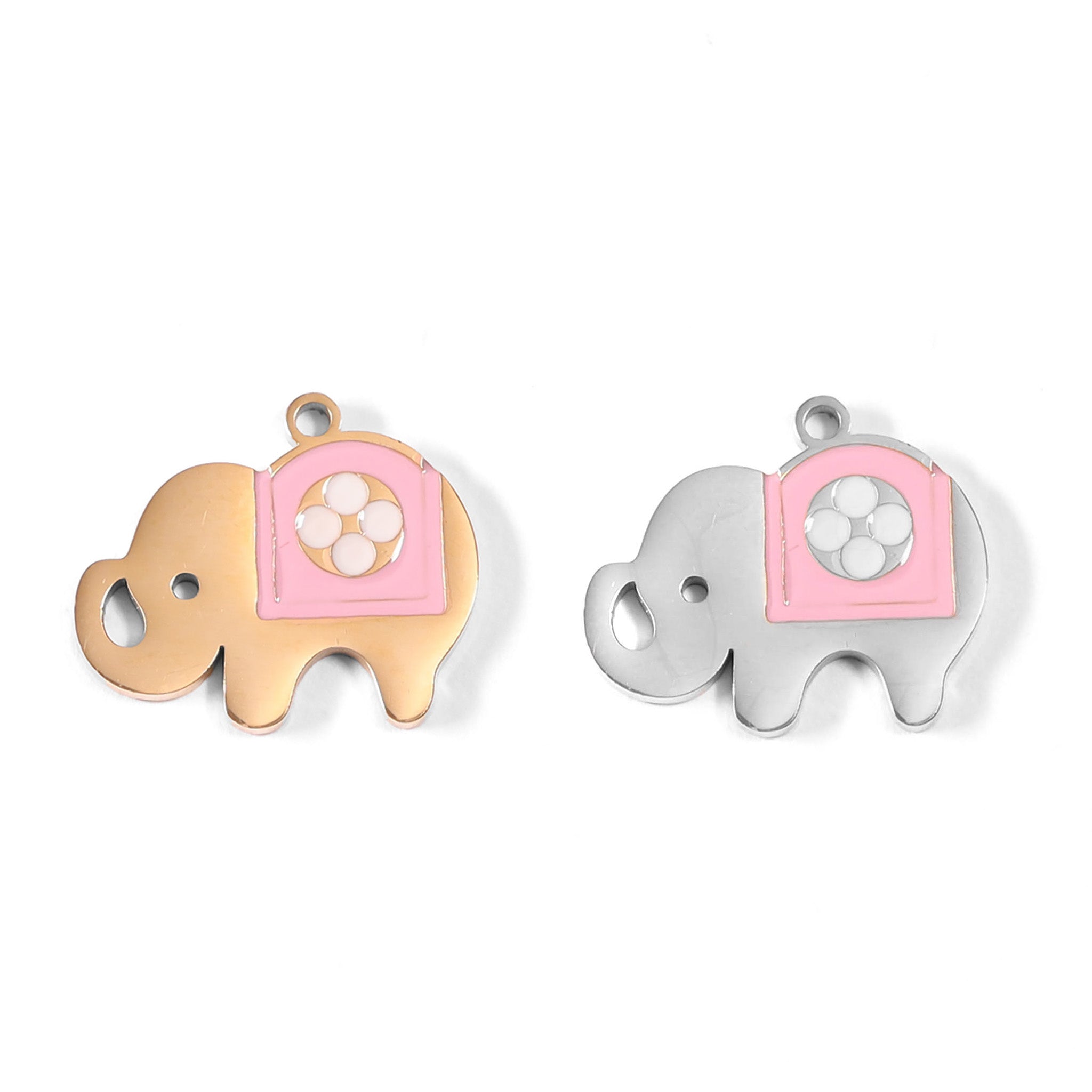 Elephant Charm 18K Gold Stainless Steel Pendant – Pink Epoxy Whimsical Jewelry