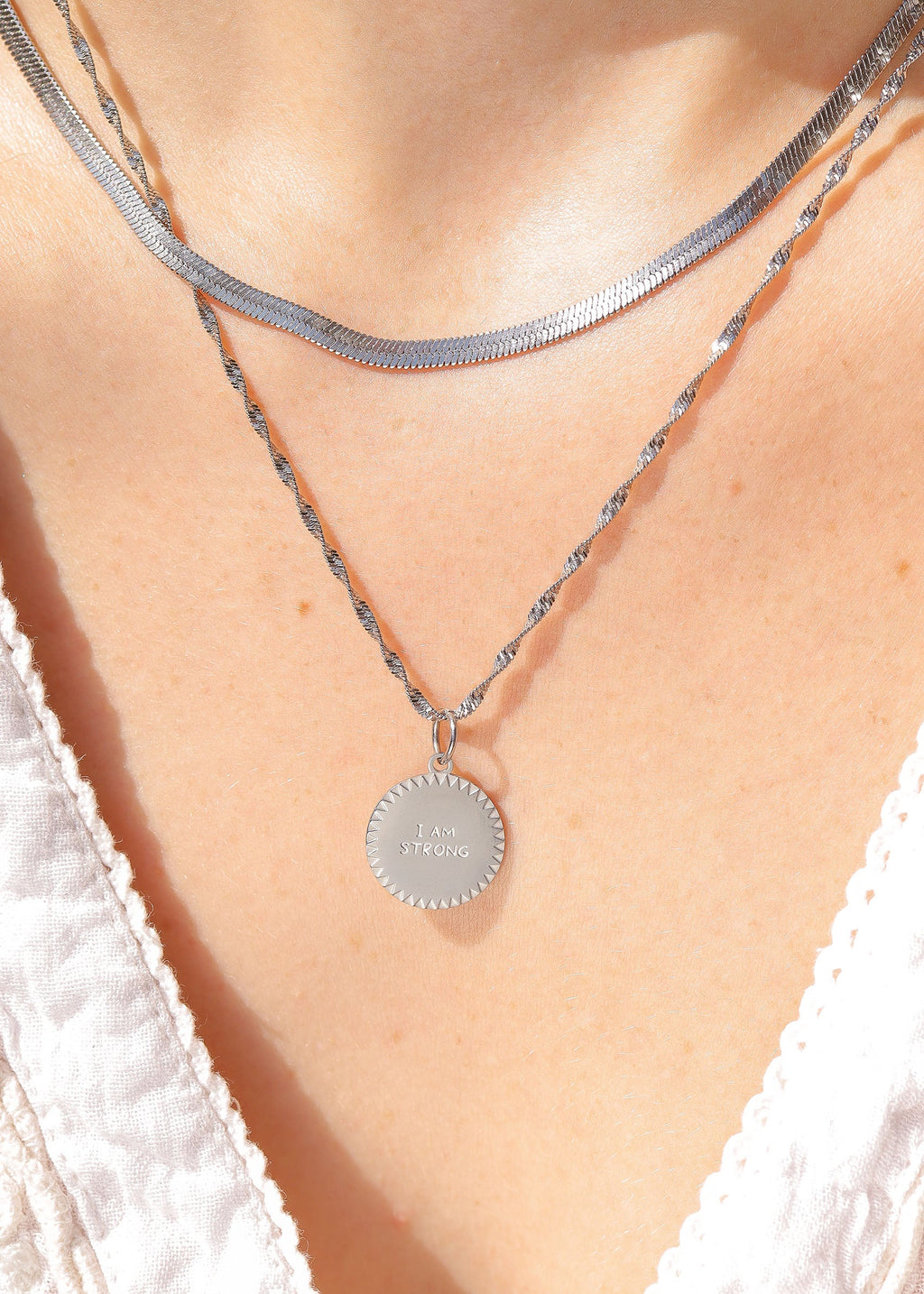 18K Gold Charm – Inspirational Stainless Steel Pendant | I Am Strong Jewelry Accent