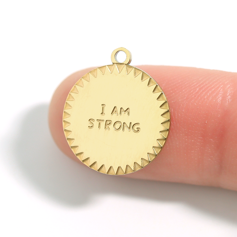 18K Gold Charm – Inspirational Stainless Steel Pendant | I Am Strong Jewelry Accent