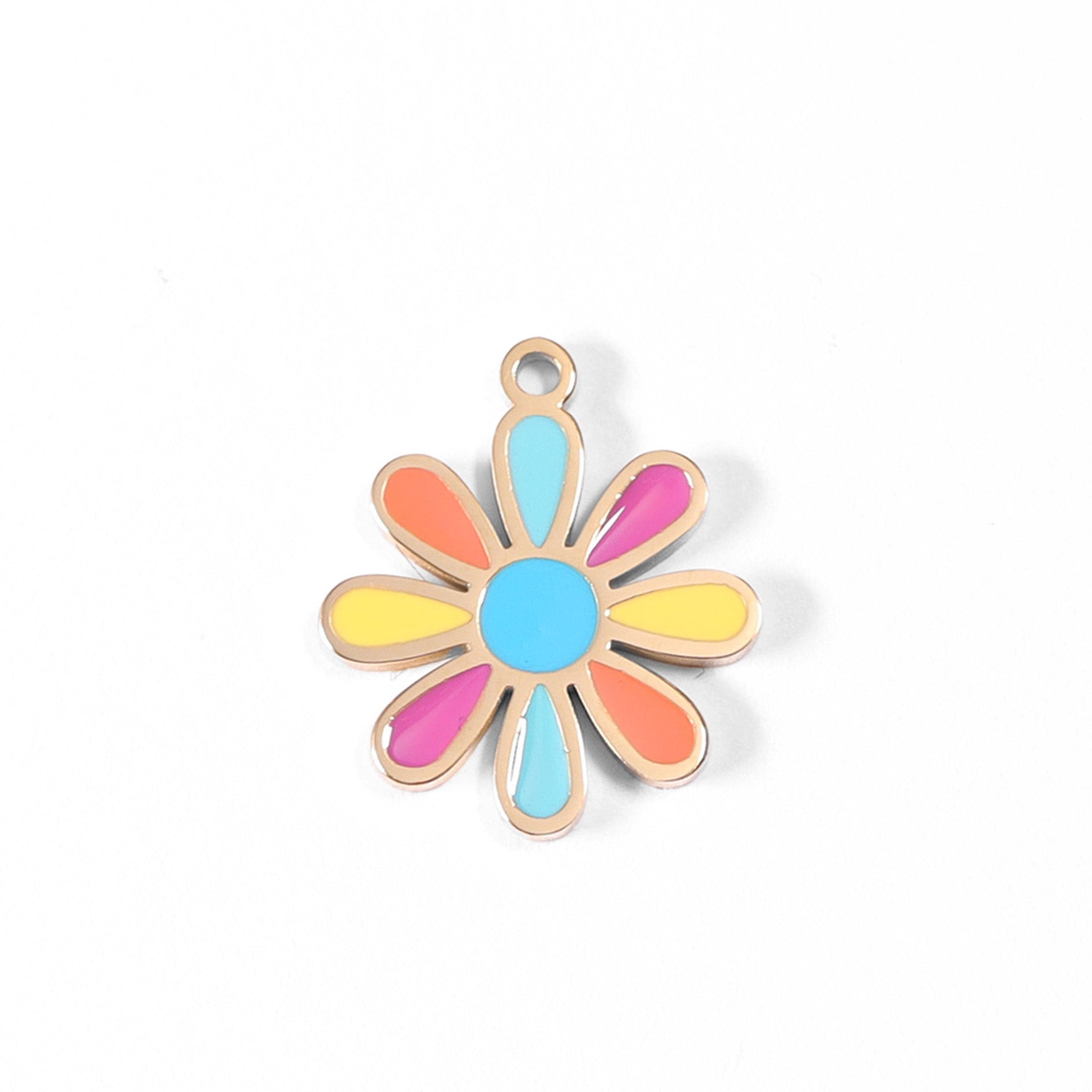 Gold Flower Charm – 18K Gold PVD Coated Multi-Colored Stainless Steel Pendant
