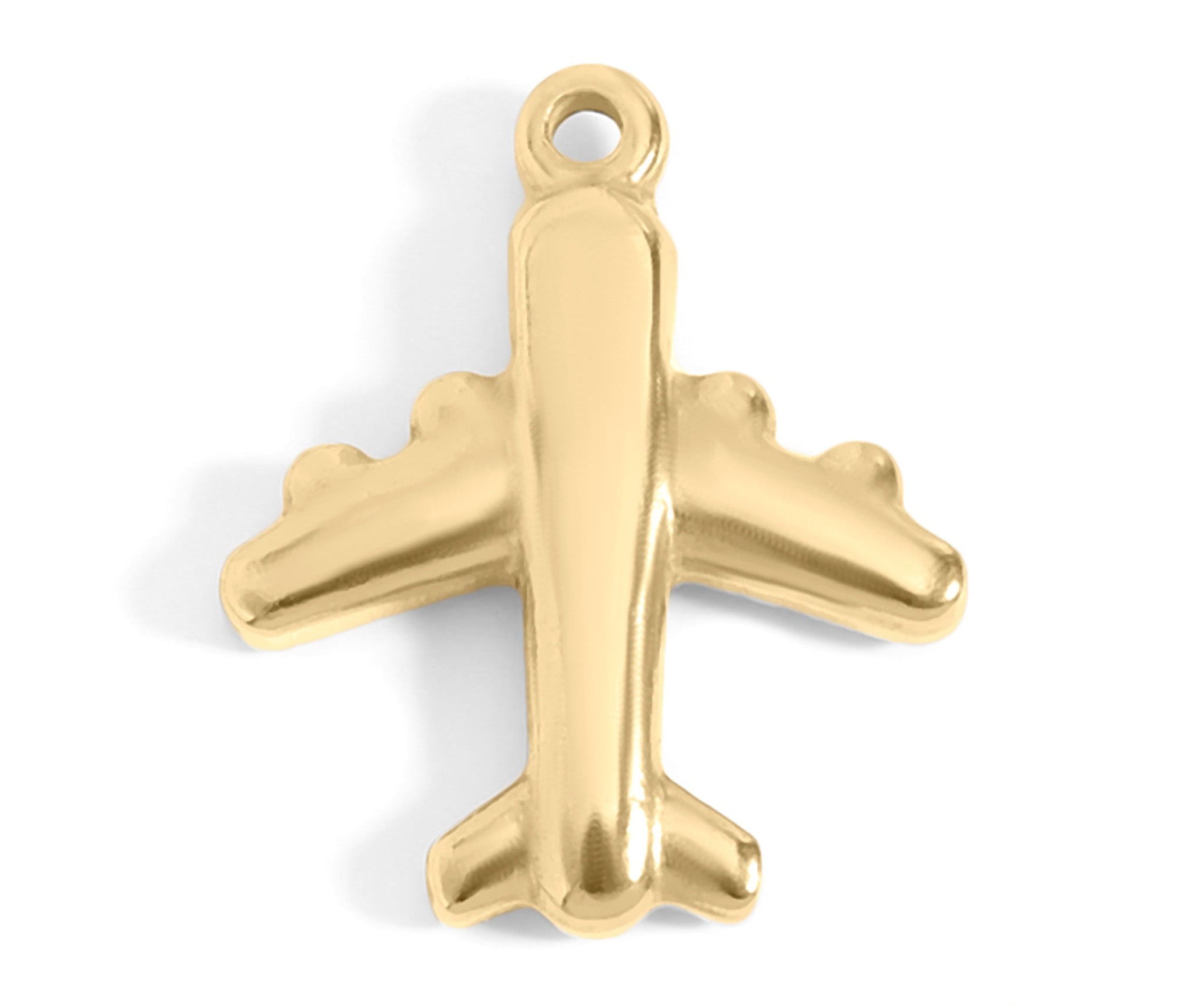 18K Gold Airplane Charm - PVD Coated Stainless Steel Travel Pendant Gift