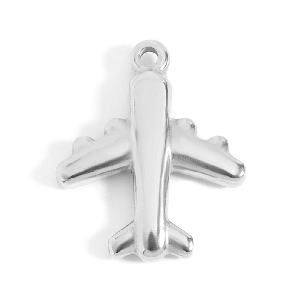 18K Gold Airplane Charm - PVD Coated Stainless Steel Travel Pendant Gift