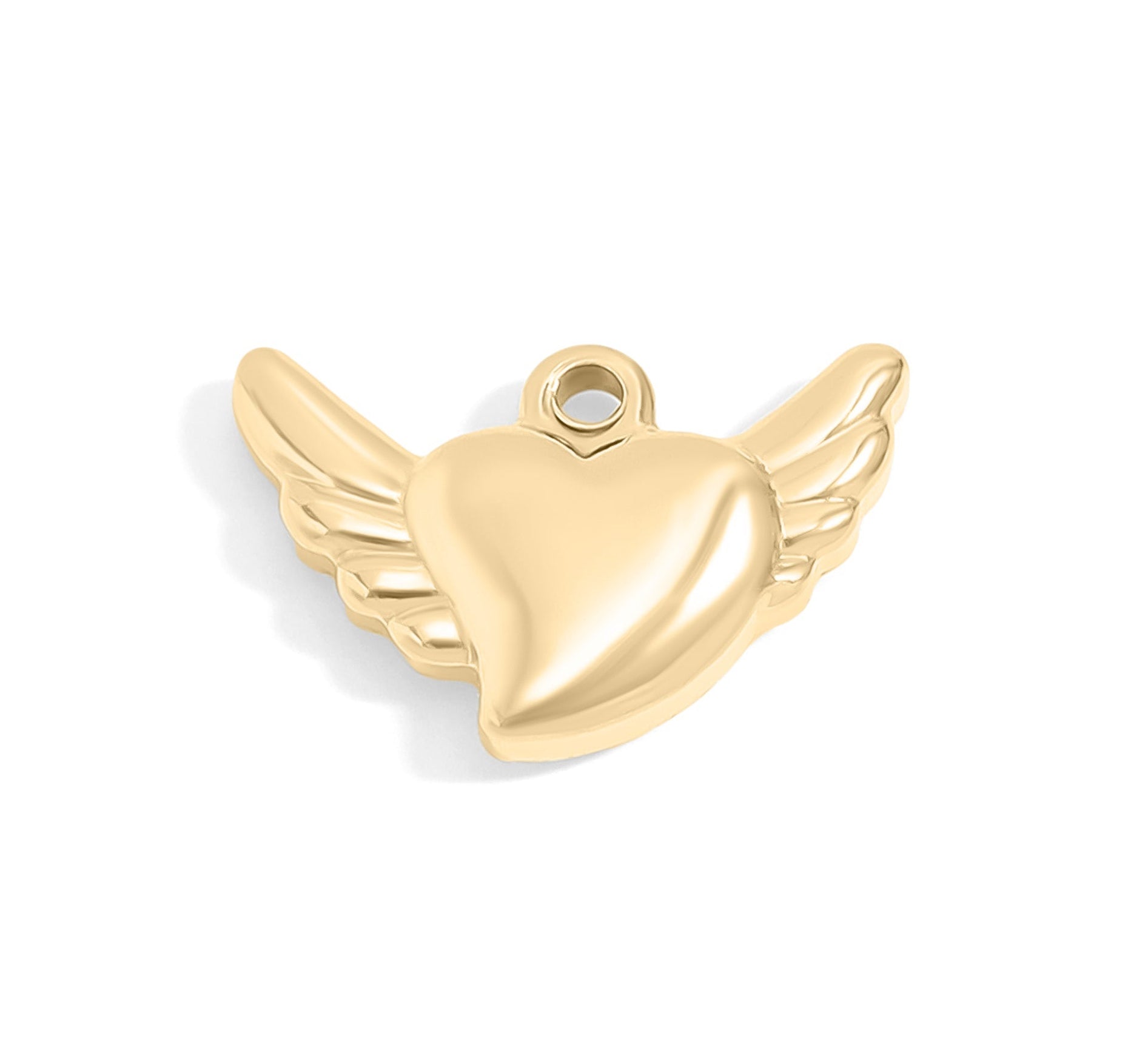 18K Gold Angel Wings Charm – Stainless Steel Heart Pendant, Waterproof PVD Coated