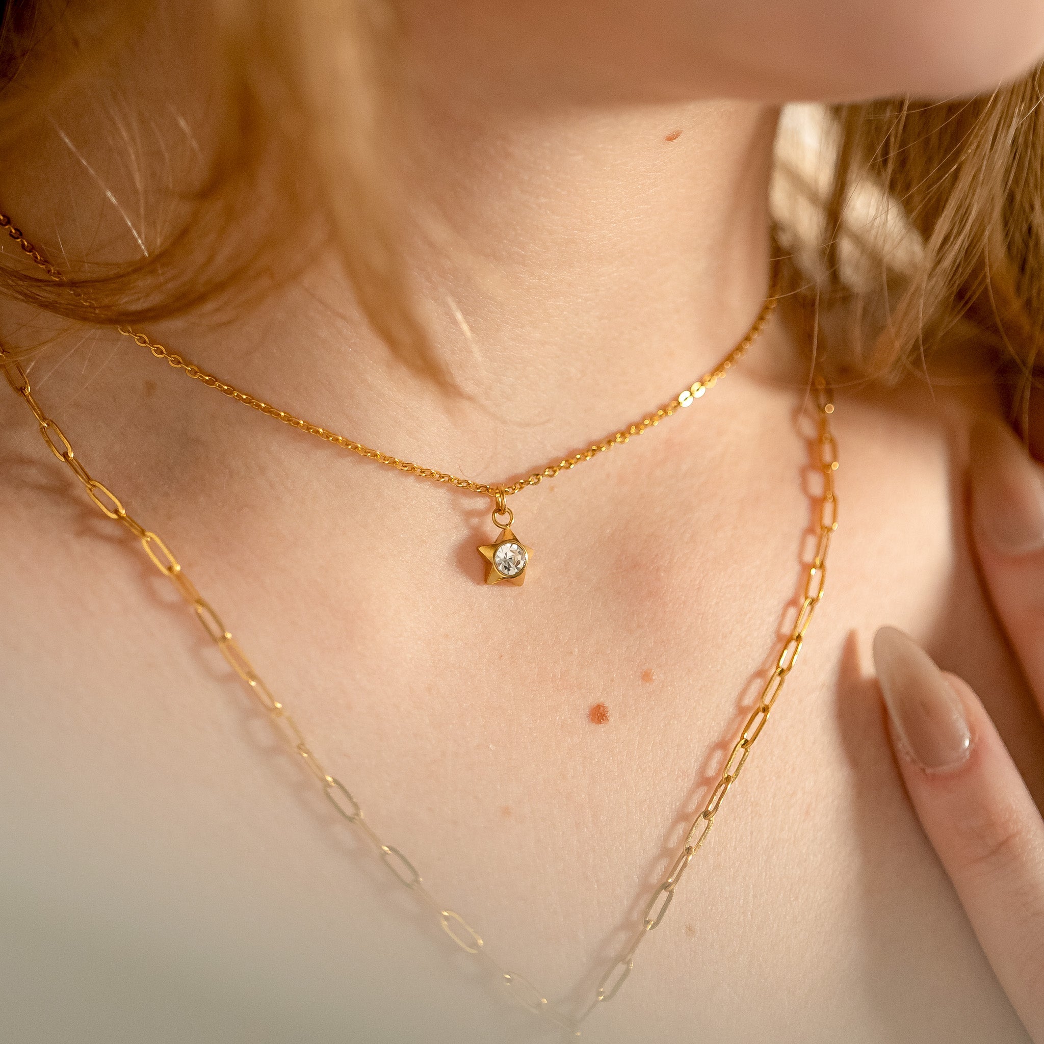 18K Gold Star Charm – Sparkling Cubic Zirconia Pendant | Waterproof Stainless Steel Jewelry