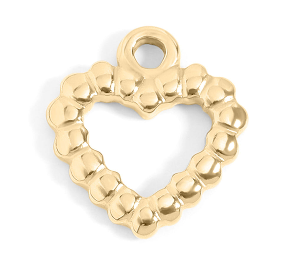 18K Gold Heart Charm – Textured Stainless Steel Pendant for Bracelets & Necklaces