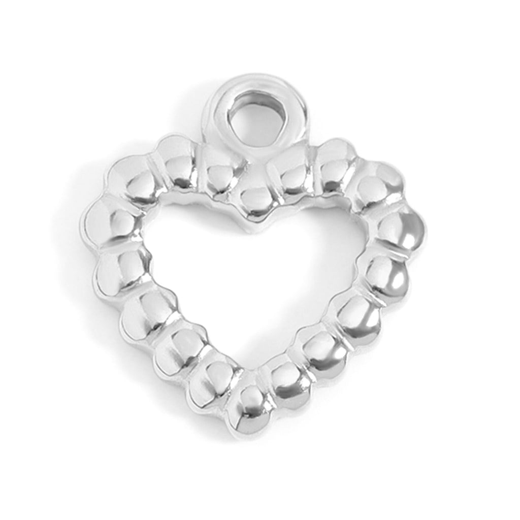 18K Gold Heart Charm – Textured Stainless Steel Pendant for Bracelets & Necklaces