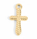 18K Gold Cross Charm – Textured Stainless Steel Pendant for Chain Bracelets