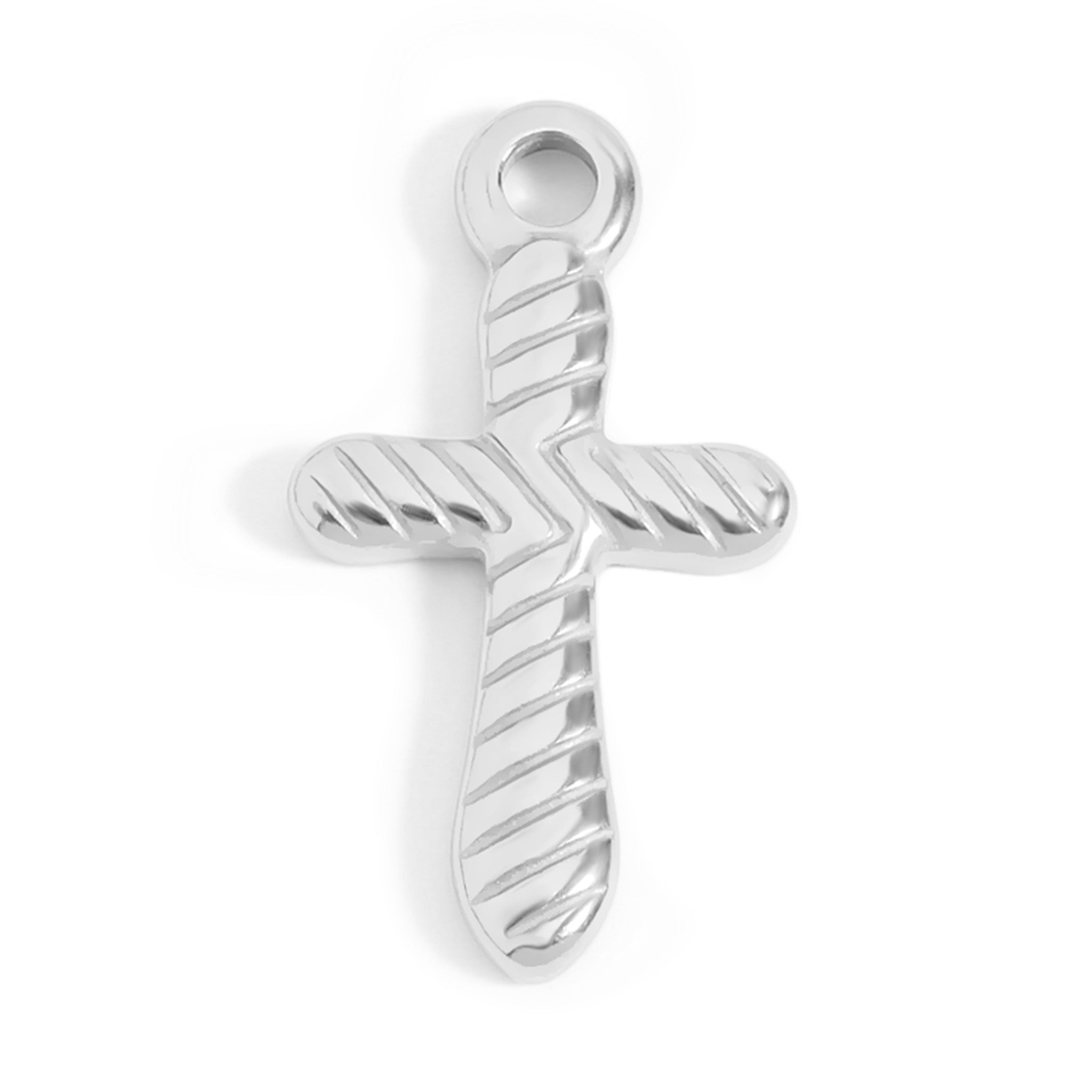 18K Gold Cross Charm – Textured Stainless Steel Pendant for Chain Bracelets