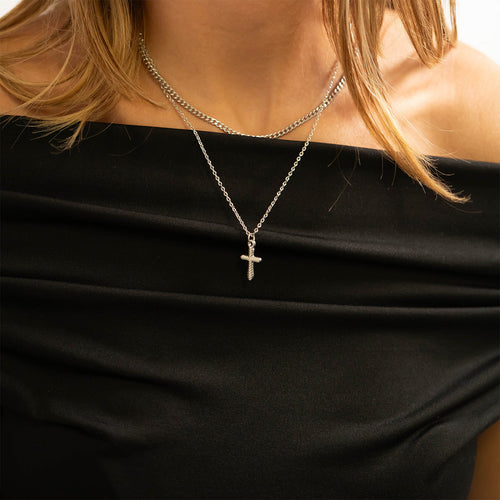 18K Gold Cross Charm – Textured Stainless Steel Pendant | Faith Symbol Pendant