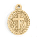 Gold Cross Charm – 18K Gold Plated Textured Medallion Pendant for Faith Jewelry