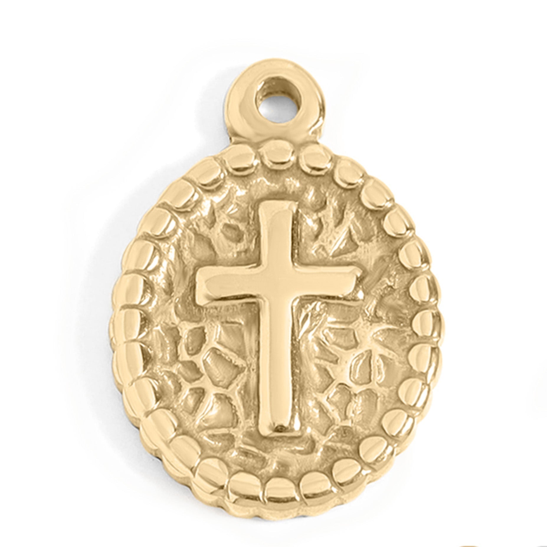 Gold Cross Charm – 18K Gold Plated Textured Medallion Pendant for Faith Jewelry