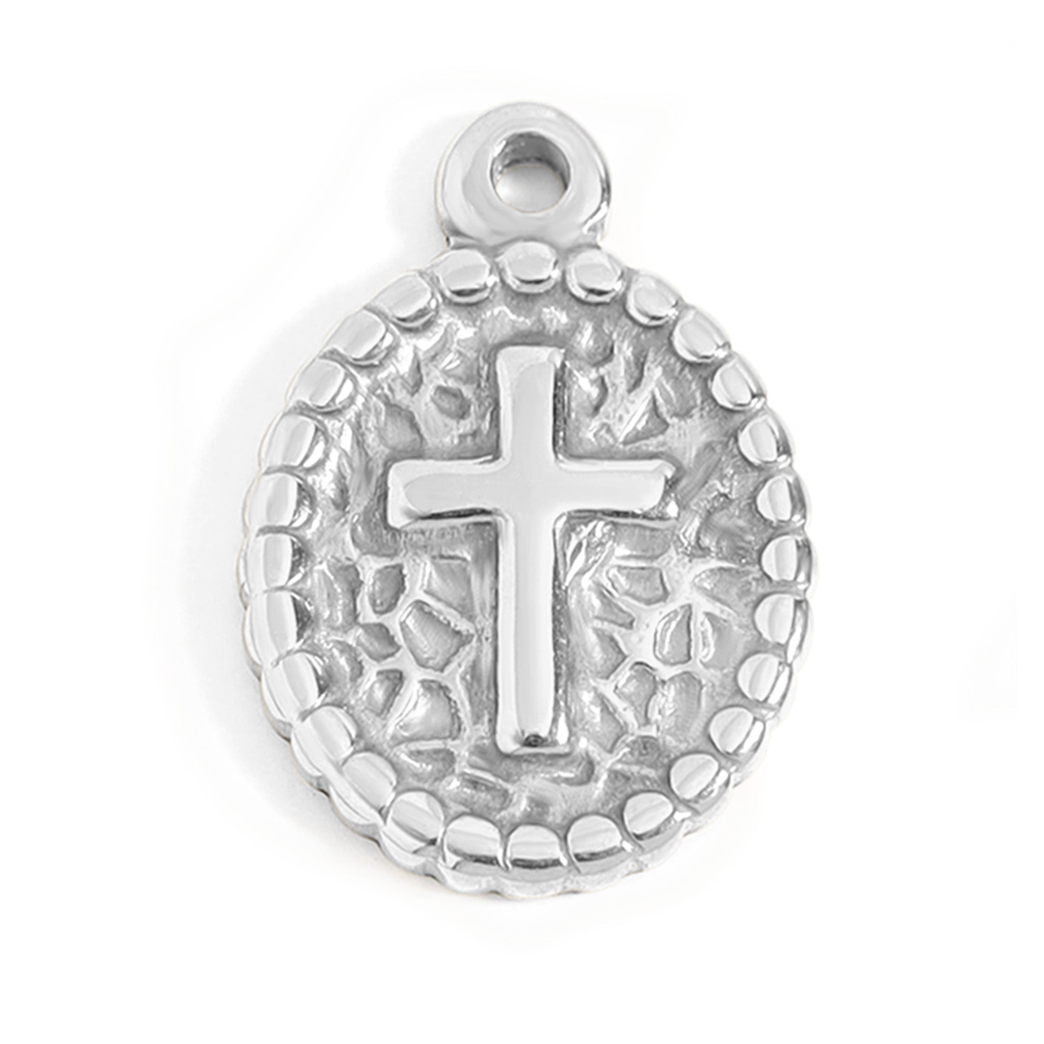 Gold Cross Charm – 18K Gold Plated Textured Medallion Pendant for Faith Jewelry