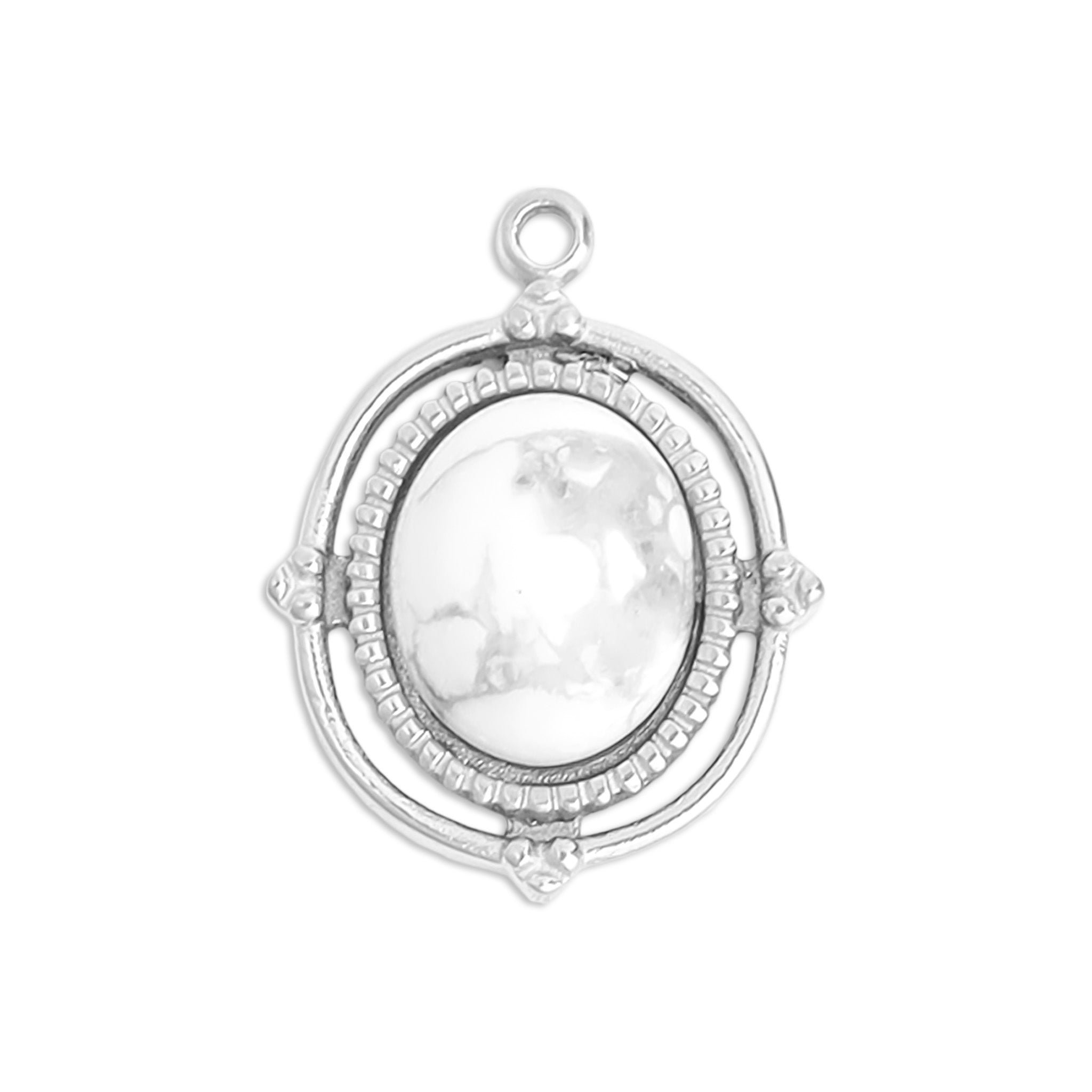 Semi Precious Stone Charm - Stainless Steel Oval Rope Frame Pendant 18K Gold PVD
