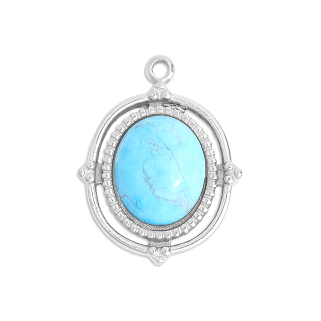 Semi Precious Stone Charm - Stainless Steel Oval Rope Frame Pendant 18K Gold PVD