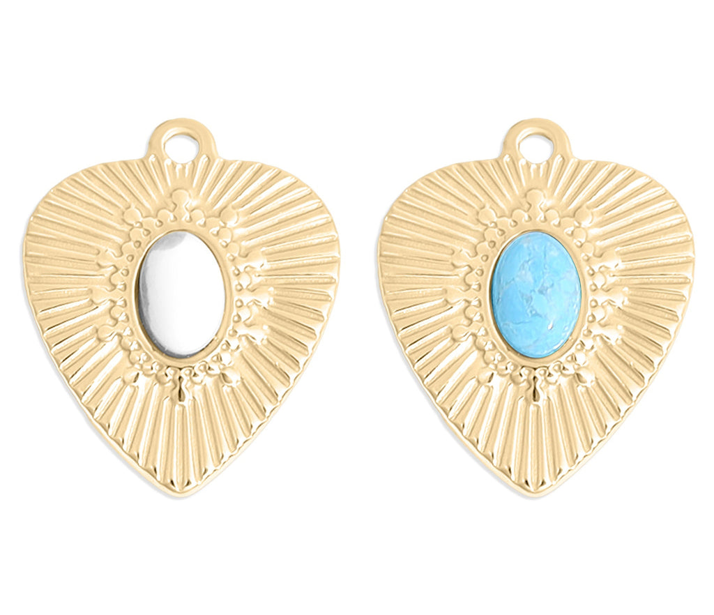 Sunburst Heart Charm – 18K Gold Stainless Steel Semi Precious Stone Pendant