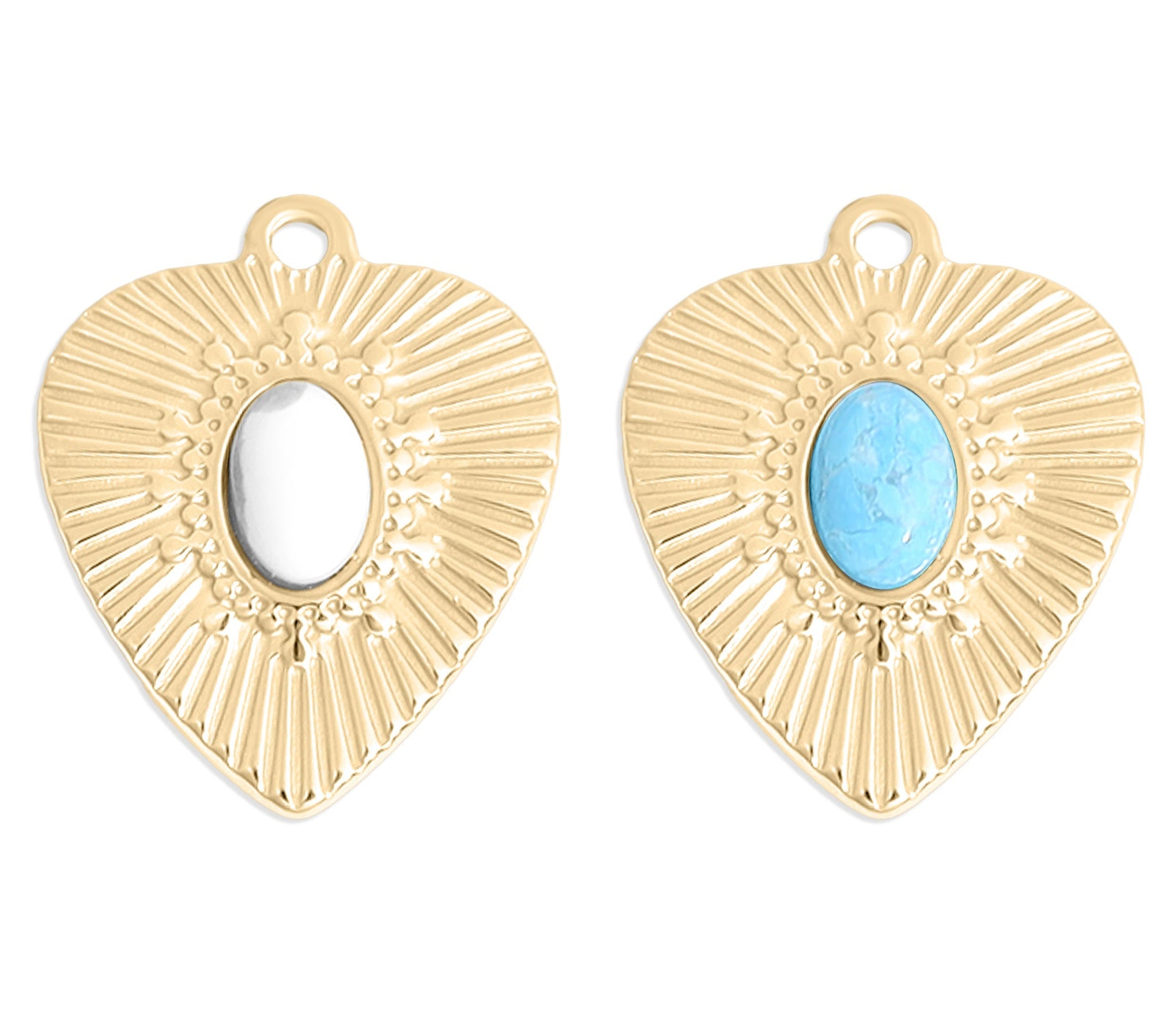 Sunburst Heart Charm – 18K Gold Stainless Steel Semi Precious Stone Pendant
