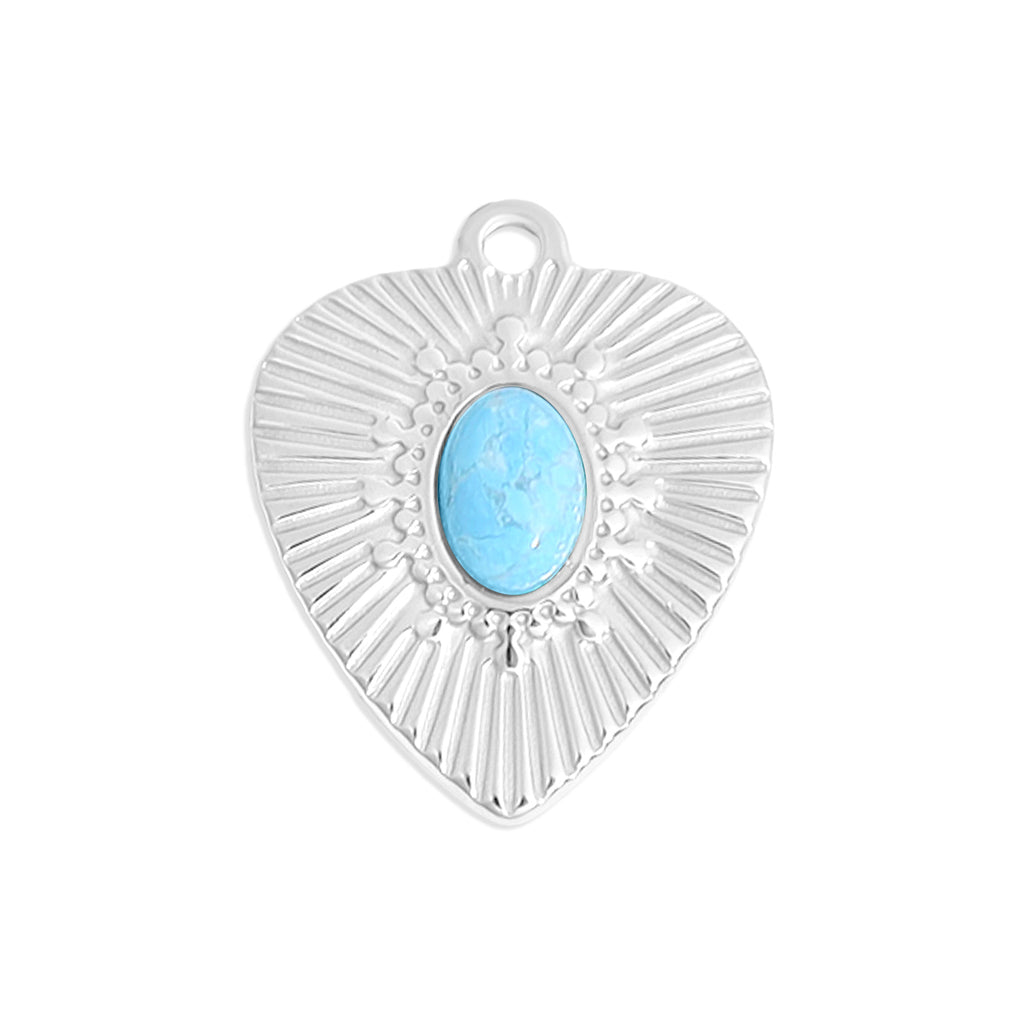 Sunburst Heart Charm – 18K Gold Stainless Steel Semi Precious Stone Pendant