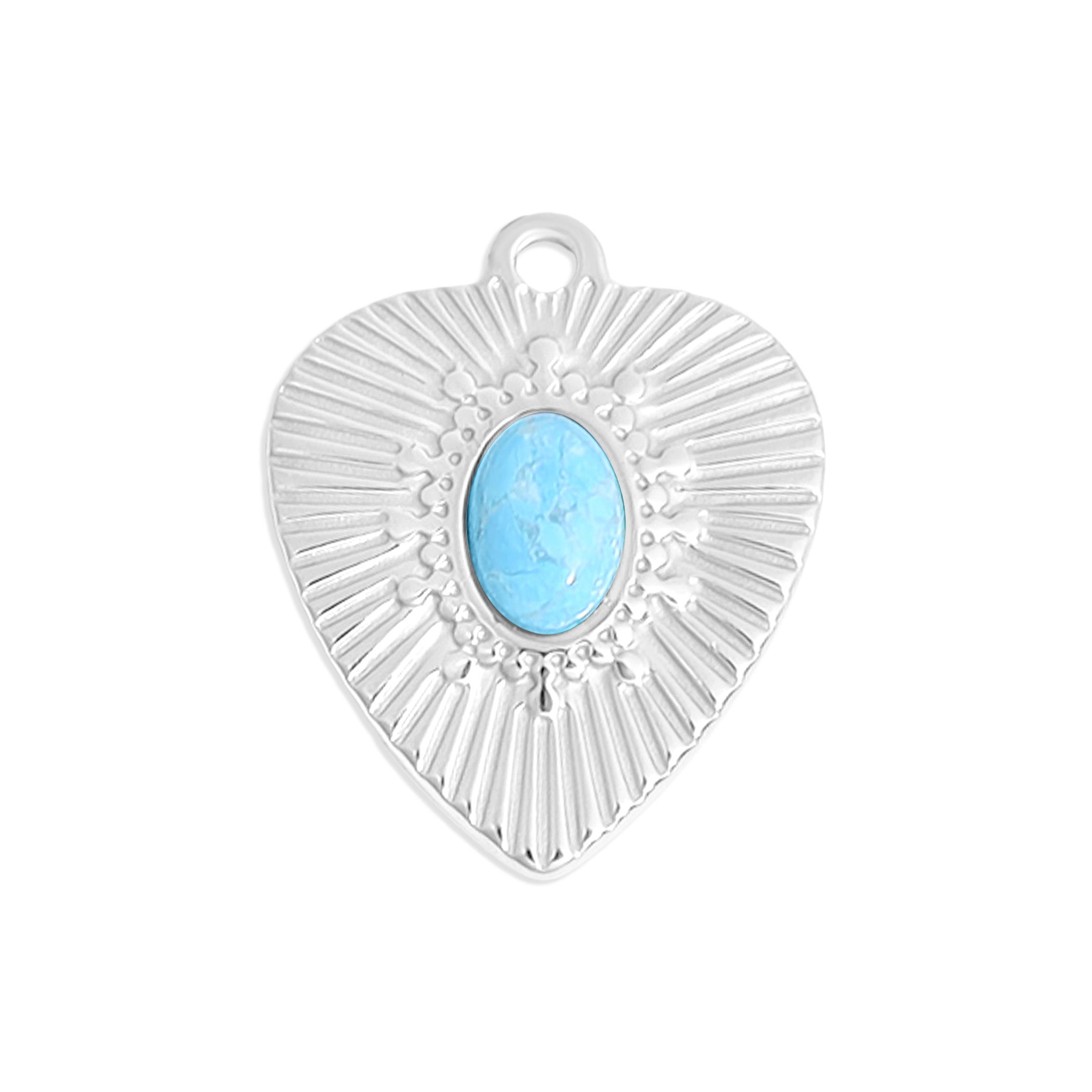 Sunburst Heart Charm – 18K Gold Stainless Steel Semi Precious Stone Pendant