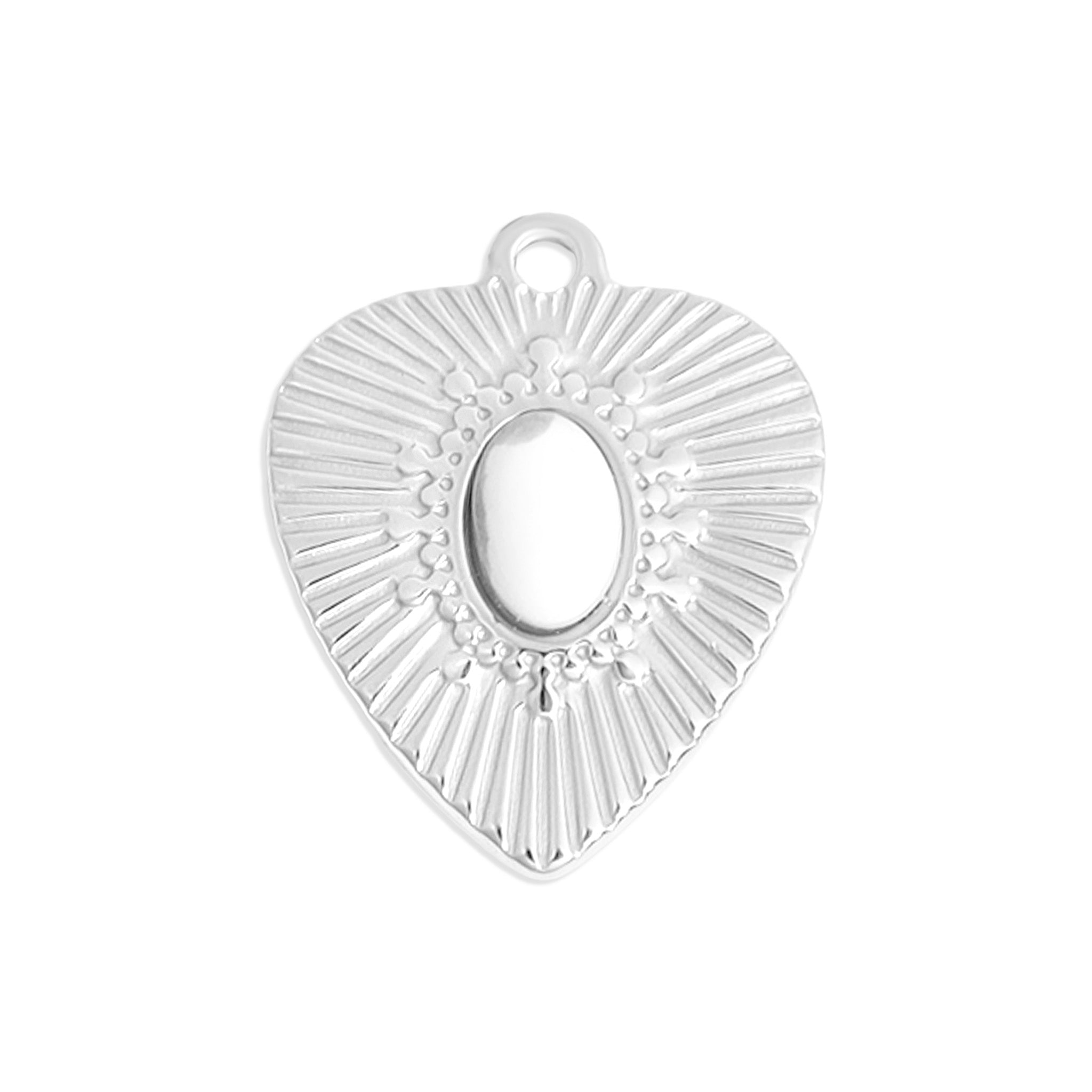 Sunburst Heart Charm – 18K Gold Stainless Steel Semi Precious Stone Pendant