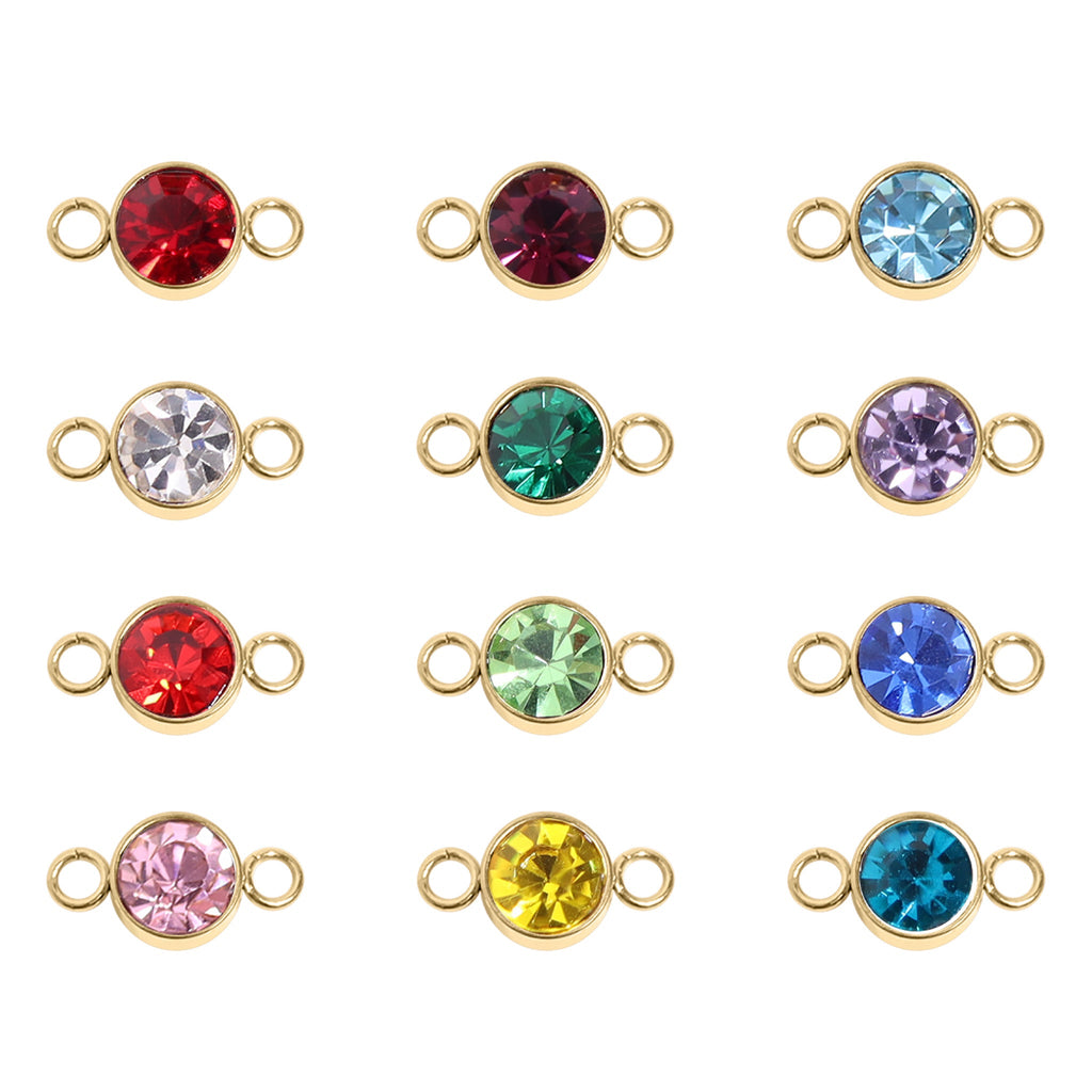 18K Gold PVD Stainless Steel Birthstone Connector Charm