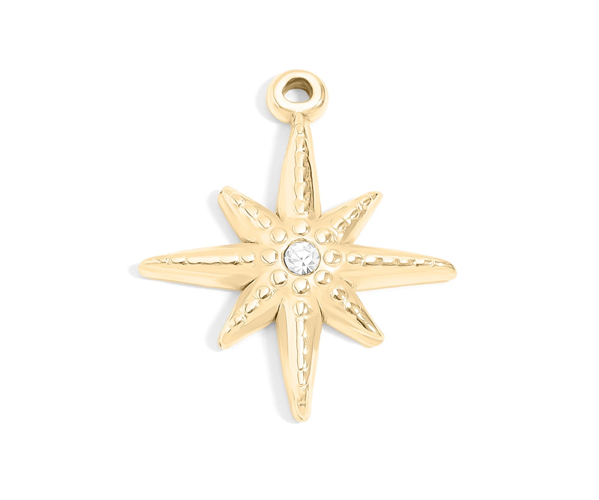 Gold Compass Pendant – 18K Gold Plated Pendant With Cubic Zirconia & Stainless Steel Charm