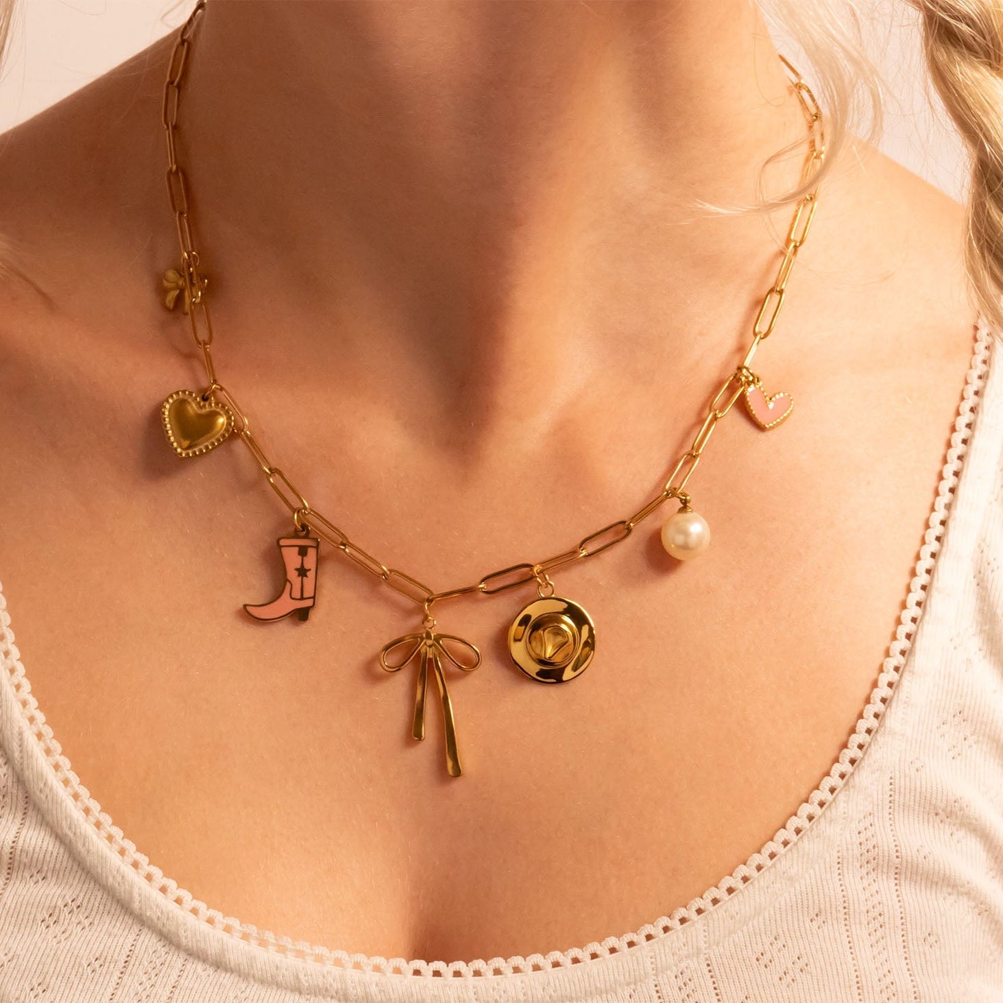 Gold Bow Charm | 18K PVD Coated Stainless Steel Ribbon Bow Pendant – Hypoallergenic Jewelry