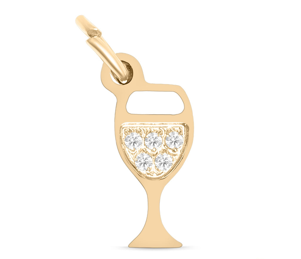 18K Gold Wine Charm – Stainless Steel CZ Pendant | PVD Coated Jewelry Accessory