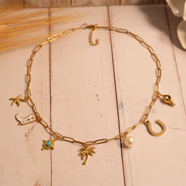 18K Gold PVD Stainless Steel Turquoise Tear Drop Charm