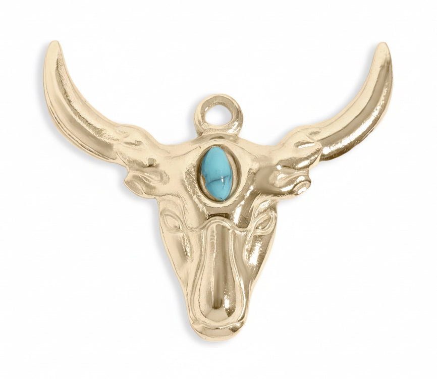 Longhorn Charm 18K Gold Pendant – Hypoallergenic Stainless Steel Turquoise Jewelry