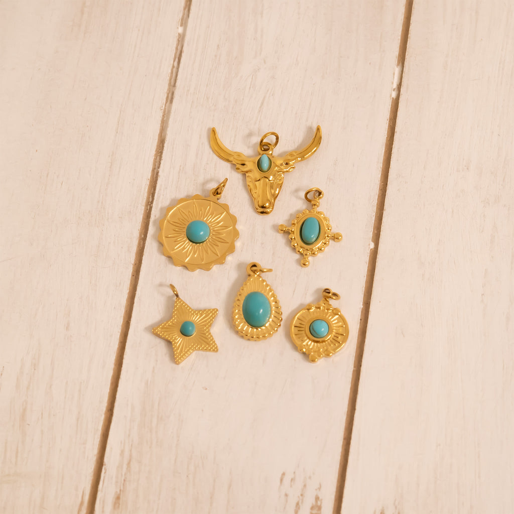Gold Compass Charm – 18K Gold Jewelry Travel Inspired Pendant with Turquoise