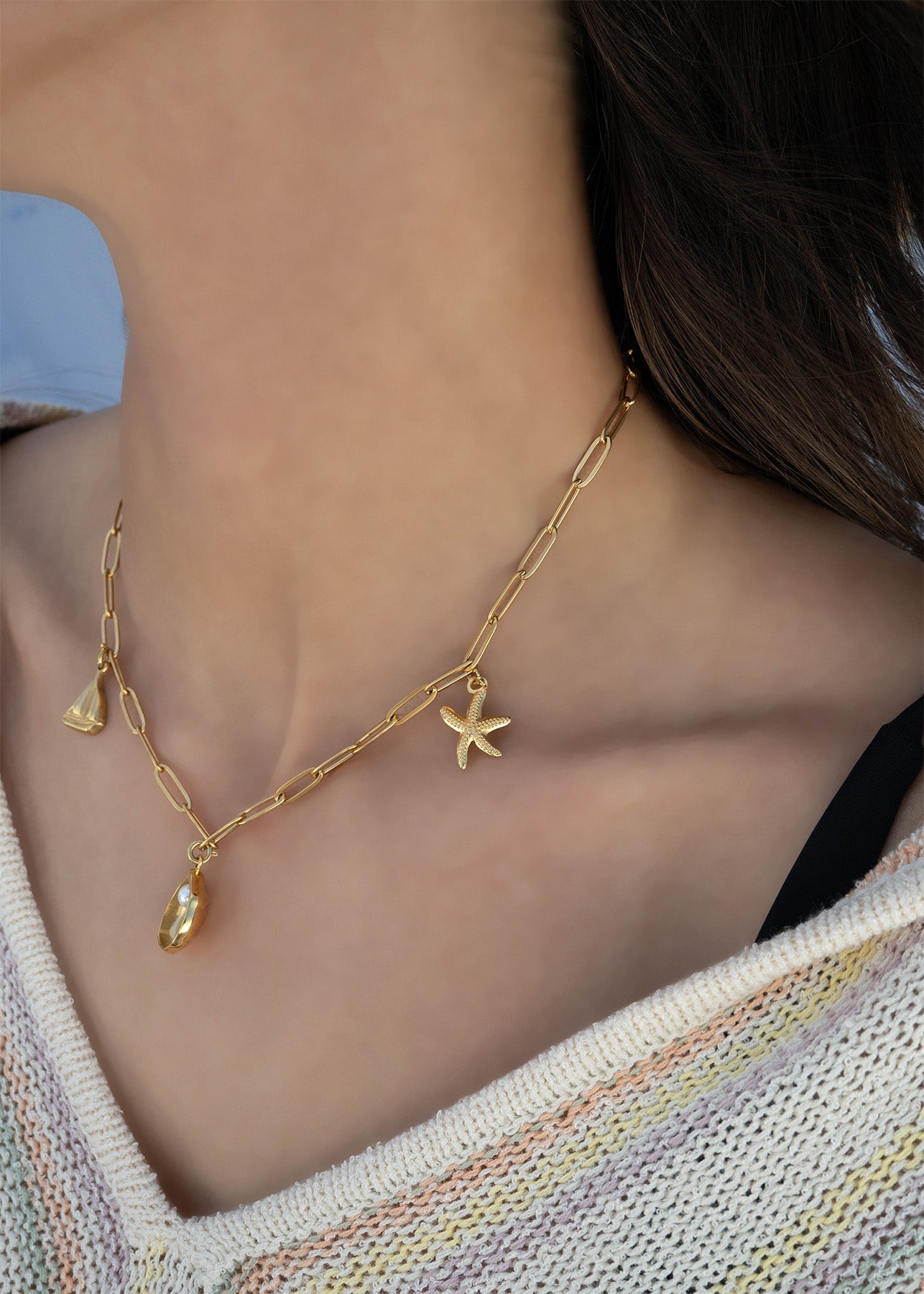 Gold Shell Charm – 18K Gold PVD Pearl Pendant | Waterproof Stainless Steel Jewelry Accent