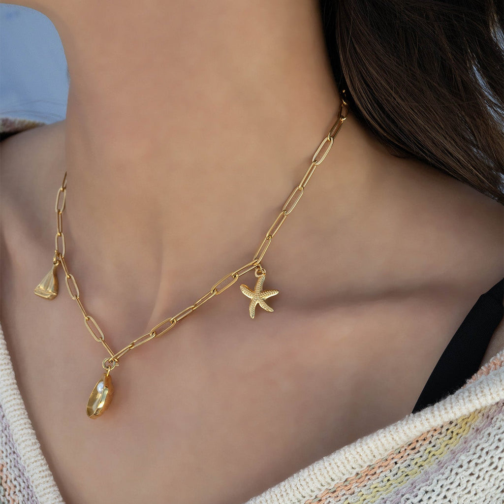 Gold Starfish Charm – Durable Stainless Steel 18K Gold Pendant | Nautical Jewelry