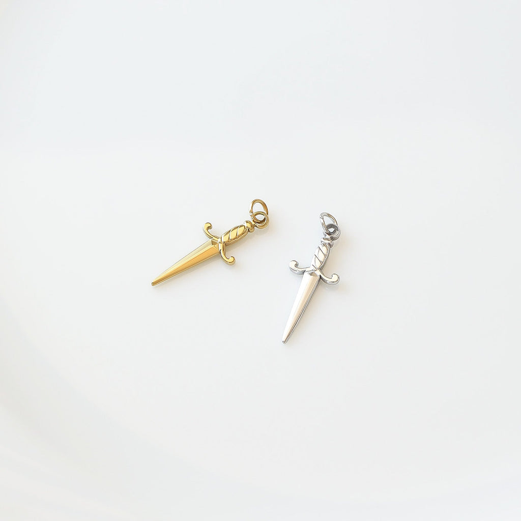 18K Gold Dagger Charm – PVD Coated Stainless Steel Pendant | Waterproof Jewelry
