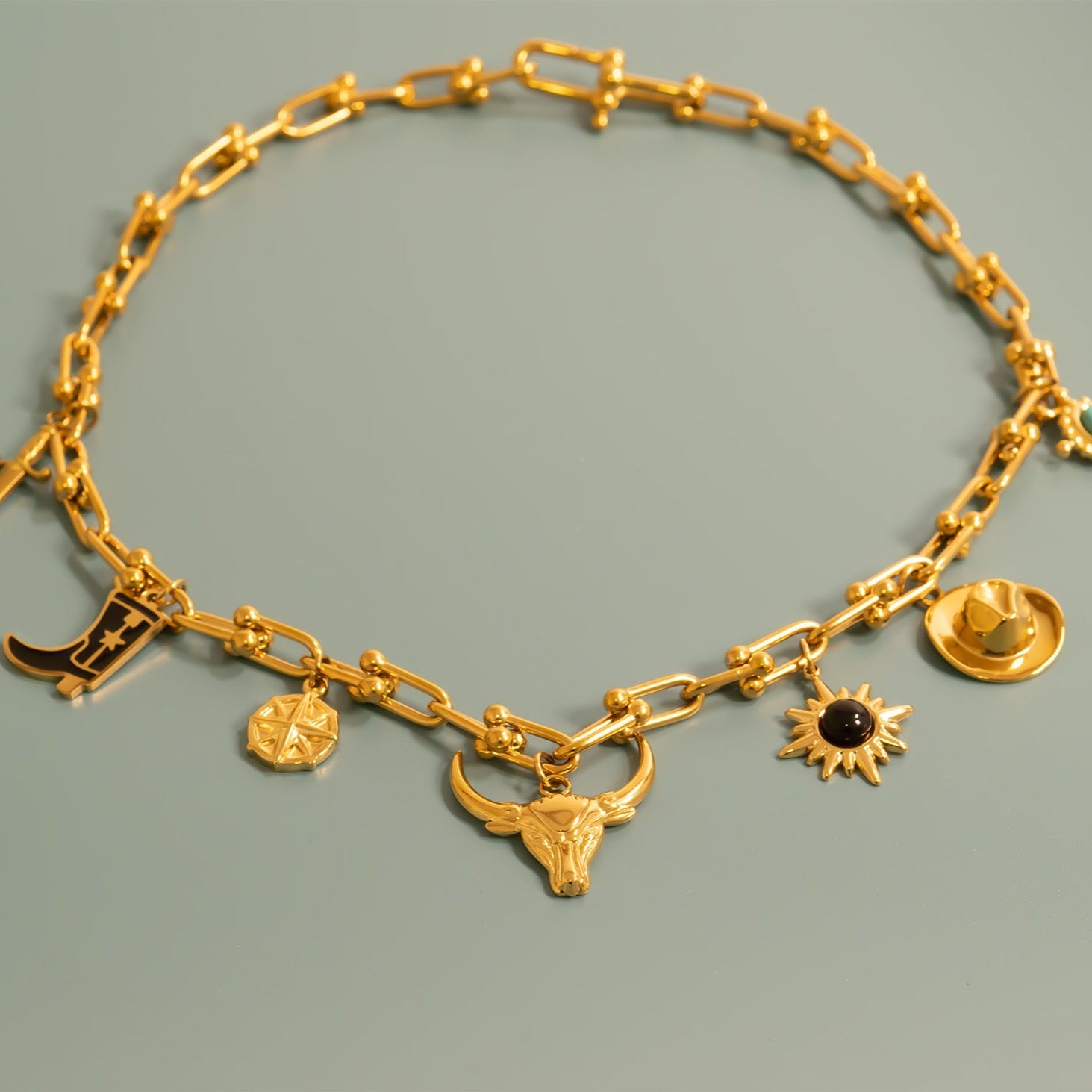 Gold Stainless Steel Pendant – Black Stone Charm | 18K Gold PVD Coating Hypoallergenic Jewelry