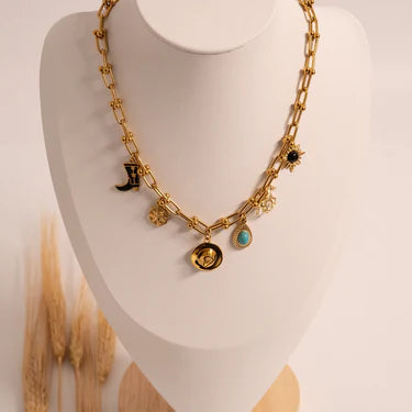 18K Gold PVD Stainless Steel Turquoise Tear Drop Charm