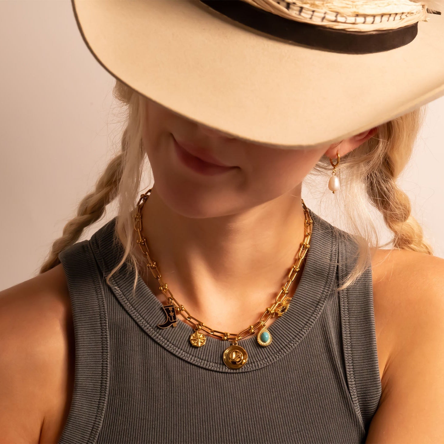Cowboy Hat Charm – 18K Gold PVD Coated Stainless Steel Western Jewelry Pendant