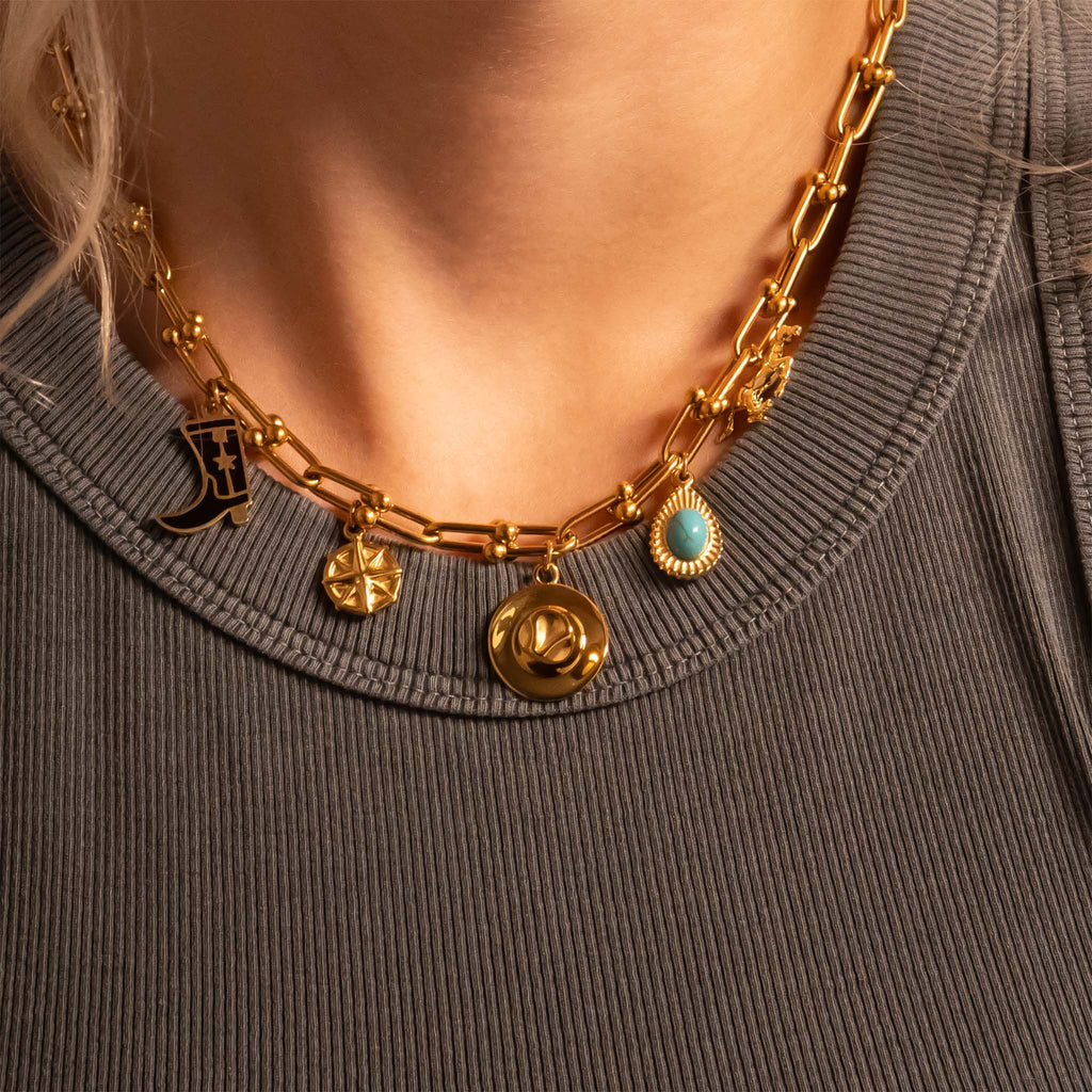 Turquoise Teardrop Charm – 18K Gold Pendant | Stainless Steel Bracelet Jewelry