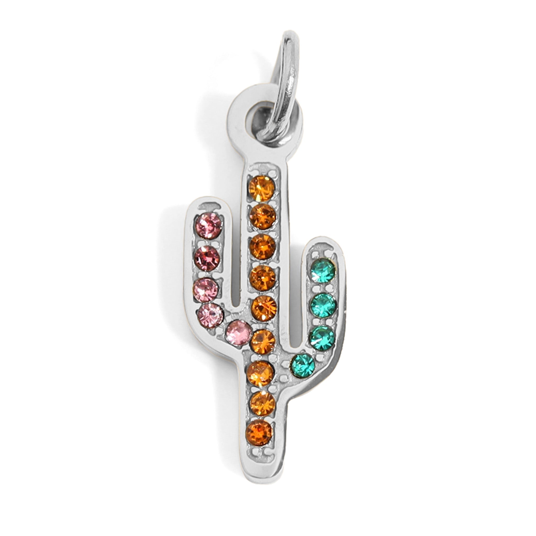 Gold Cactus Charm – 18K Gold Pendant With CZ Stone & Stainless Steel Accent