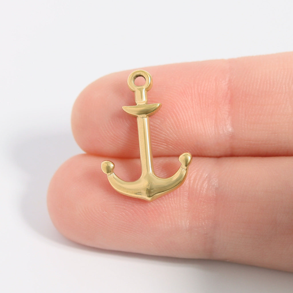 18K Gold Anchor Charm – Durable Stainless Steel Nautical Jewelry Pendant for Bracelets