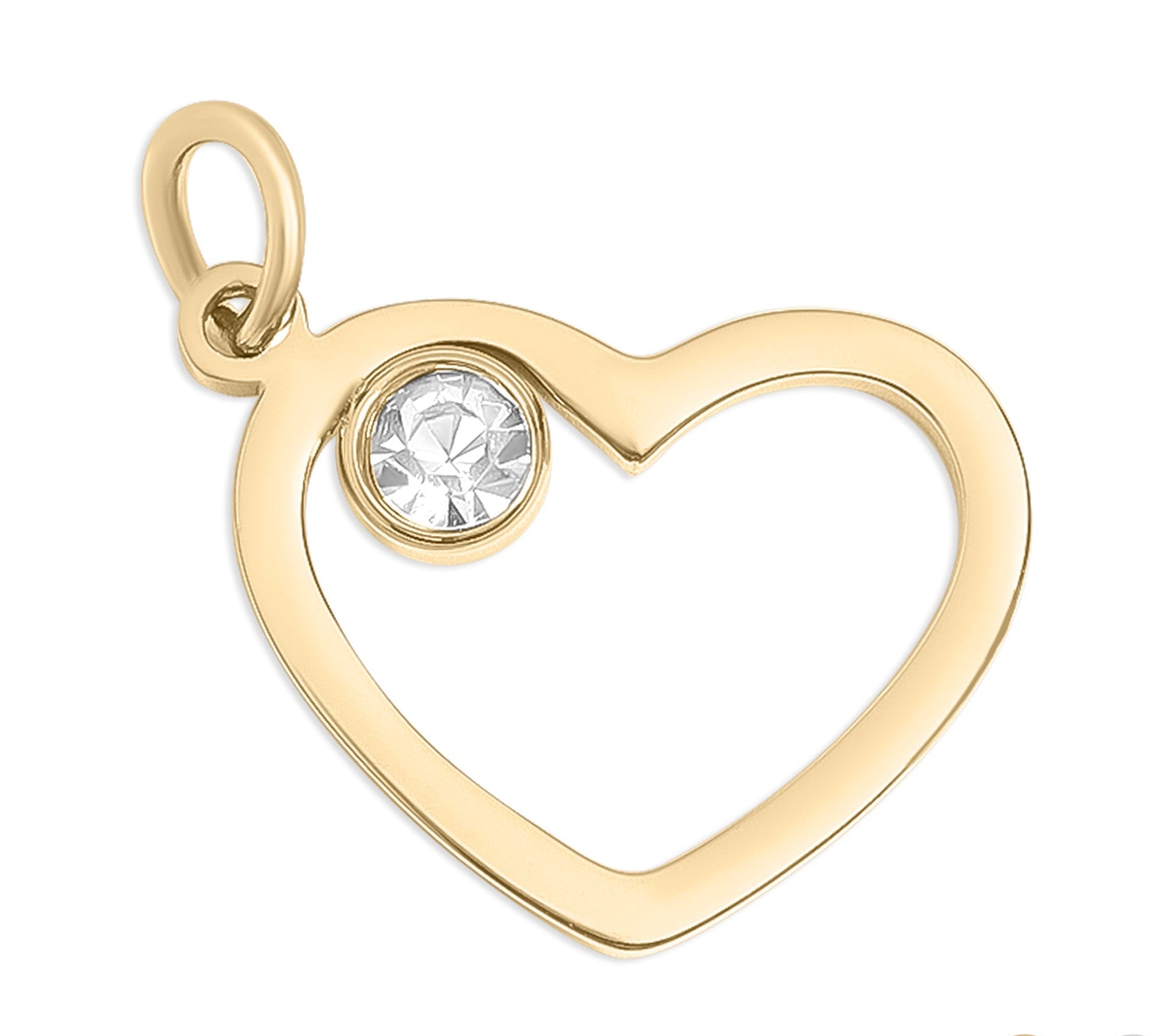 Birthstone Heart Charm – 18K Gold Plated Stainless Steel Cubic Zirconia Accent