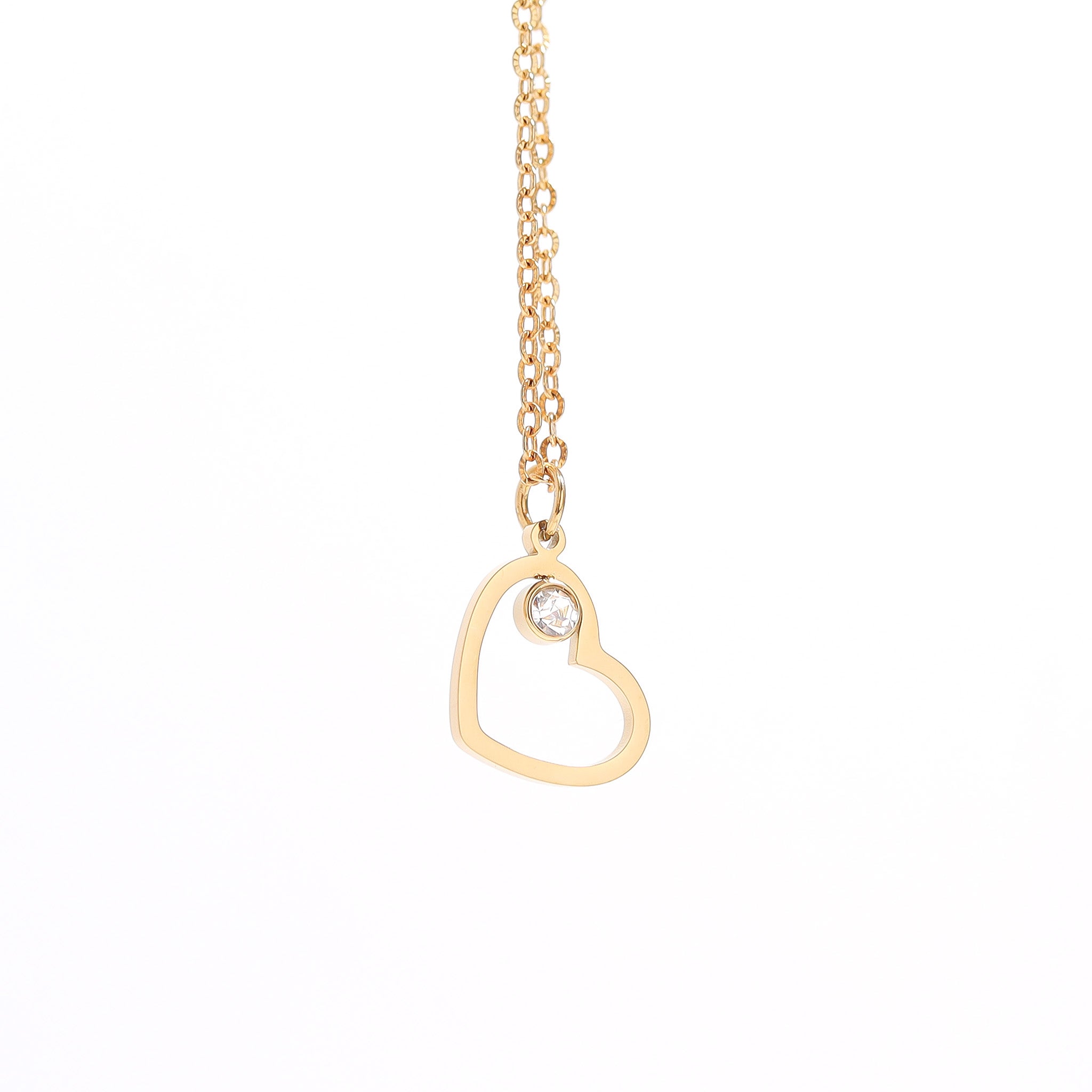 Birthstone Heart Charm – 18K Gold Plated Stainless Steel Cubic Zirconia Accent